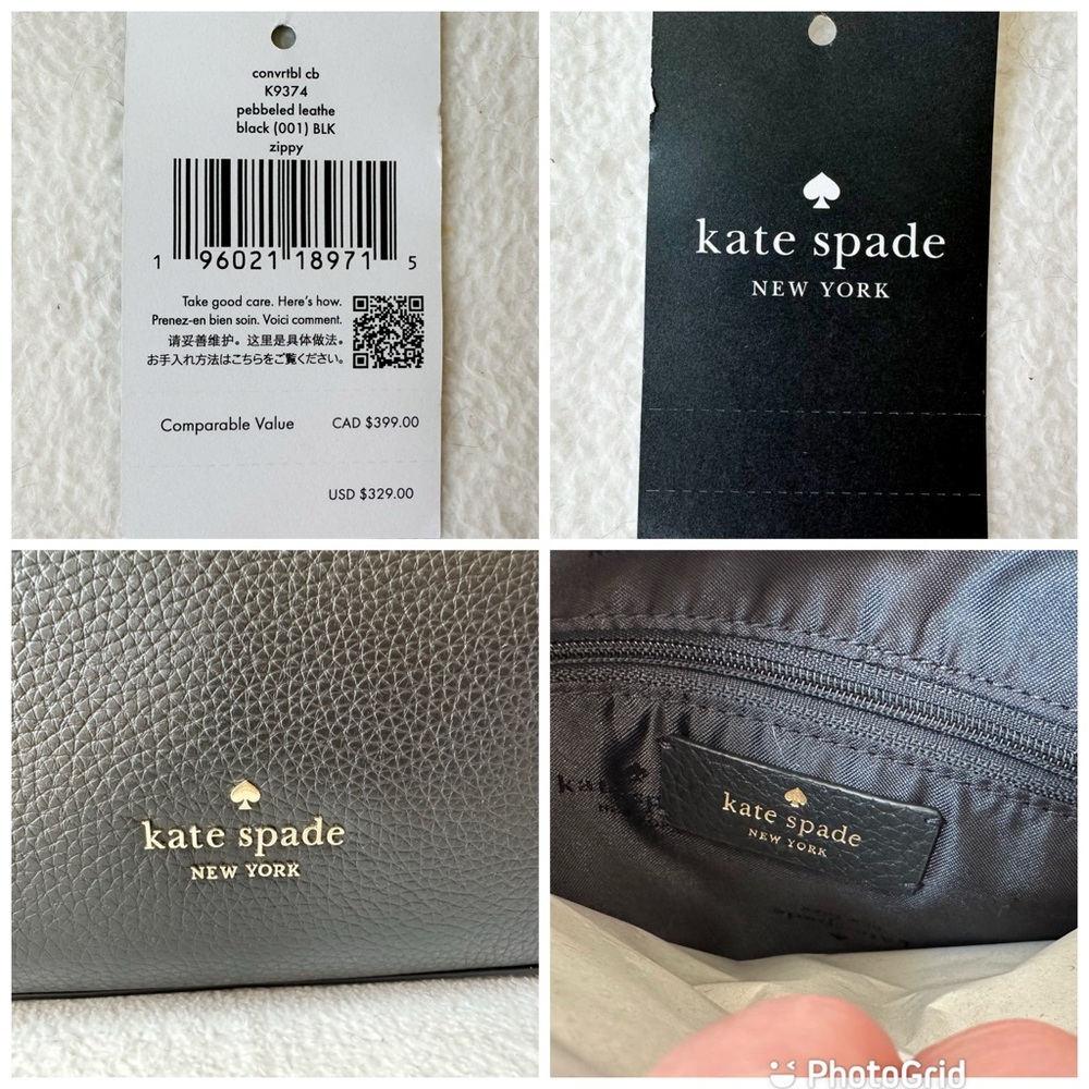 Kate Spade NWT Black Leather Zippy Convertible Crossbody Top Zip Bag K9374 - Picture 16 of 16